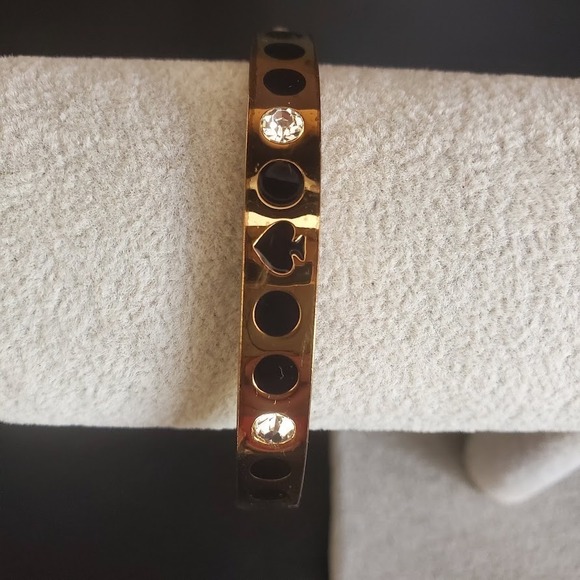 Kate Spade Spot the Spade Bangle Gold Plated Black Enamel and Crystal Accents - Picture 7 of 8